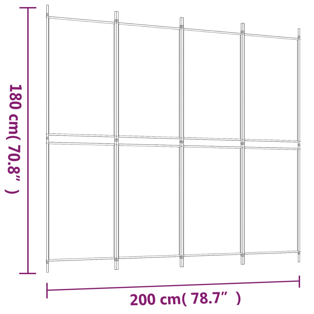 Sobna pregrada s 4 panela smeđa 200x180 cm od tkanine