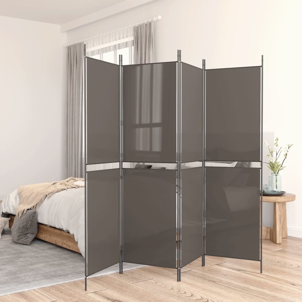 Sobna pregrada s 4 panela antracit 200 x 180 cm od tkanine