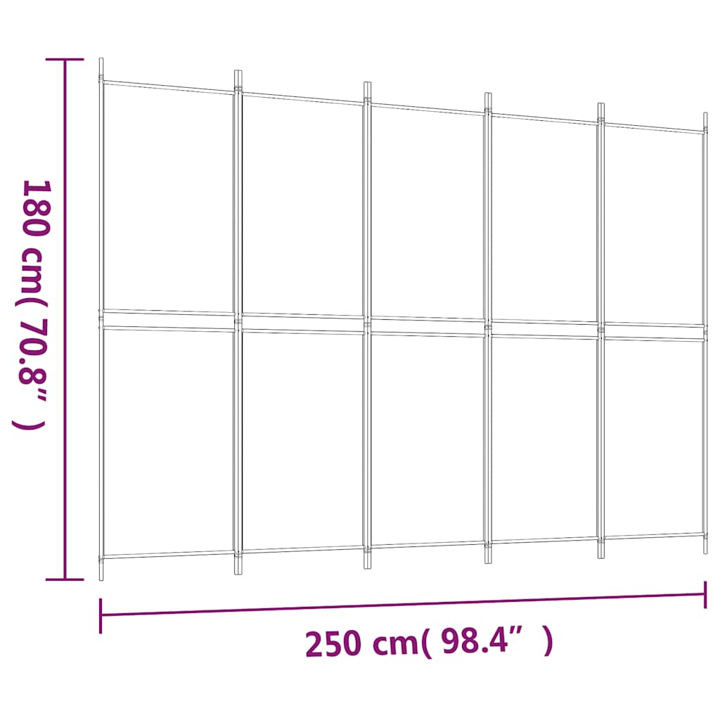 Sobna pregrada s 5 panela smeđa 250x180 cm od tkanine