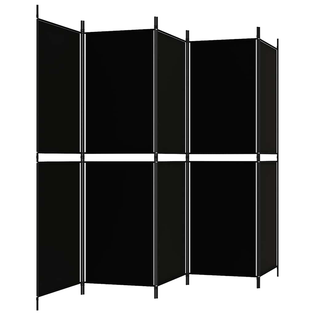 Sobna pregrada s 5 panela crna 250 x 180 cm od tkanine