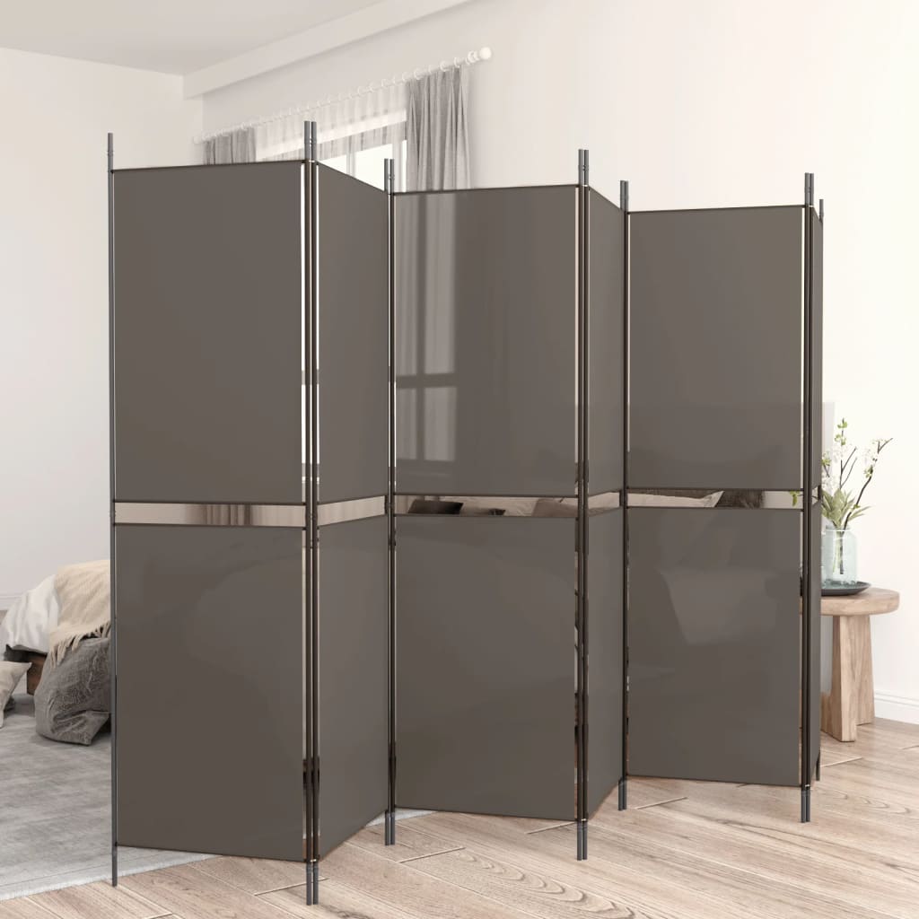 Sobna pregrada s 6 panela antracit 300 x 180 cm od tkanine
