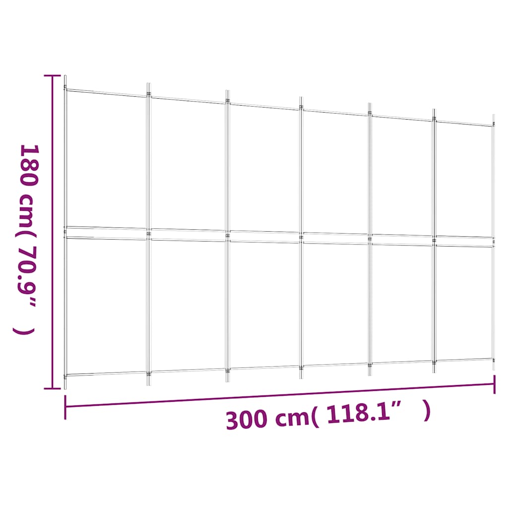 Sobna pregrada s 6 panela crna 300 x 180 cm od tkanine
