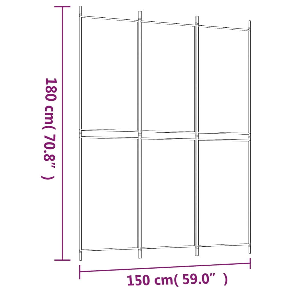 Sobna pregrada s 3 panela crna 150 x 200 cm od tkanine