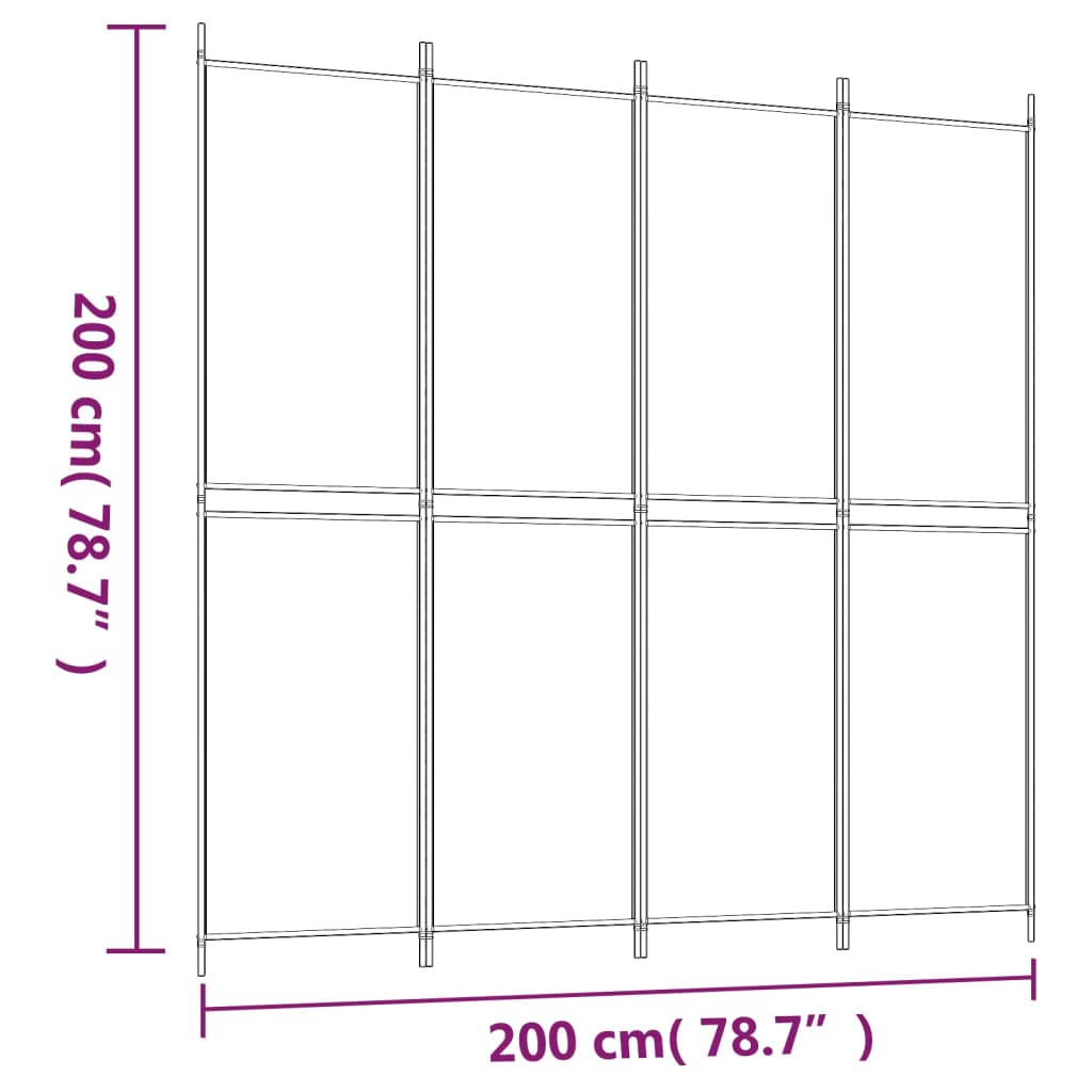 Sobna pregrada s 4 panela bijela 200 x 200 cm od tkanine