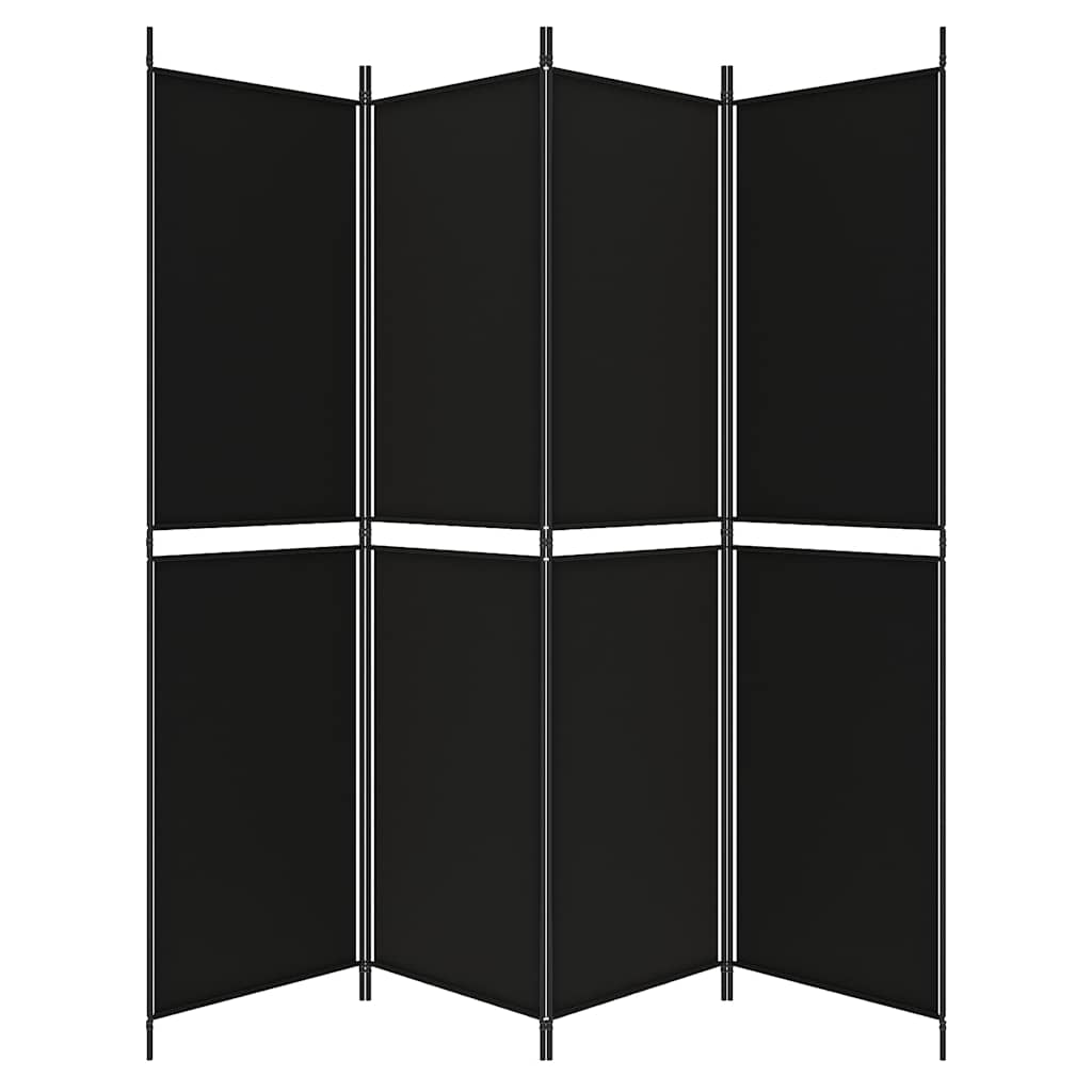 Sobna pregrada s 4 panela crna 200 x 200 cm od tkanine