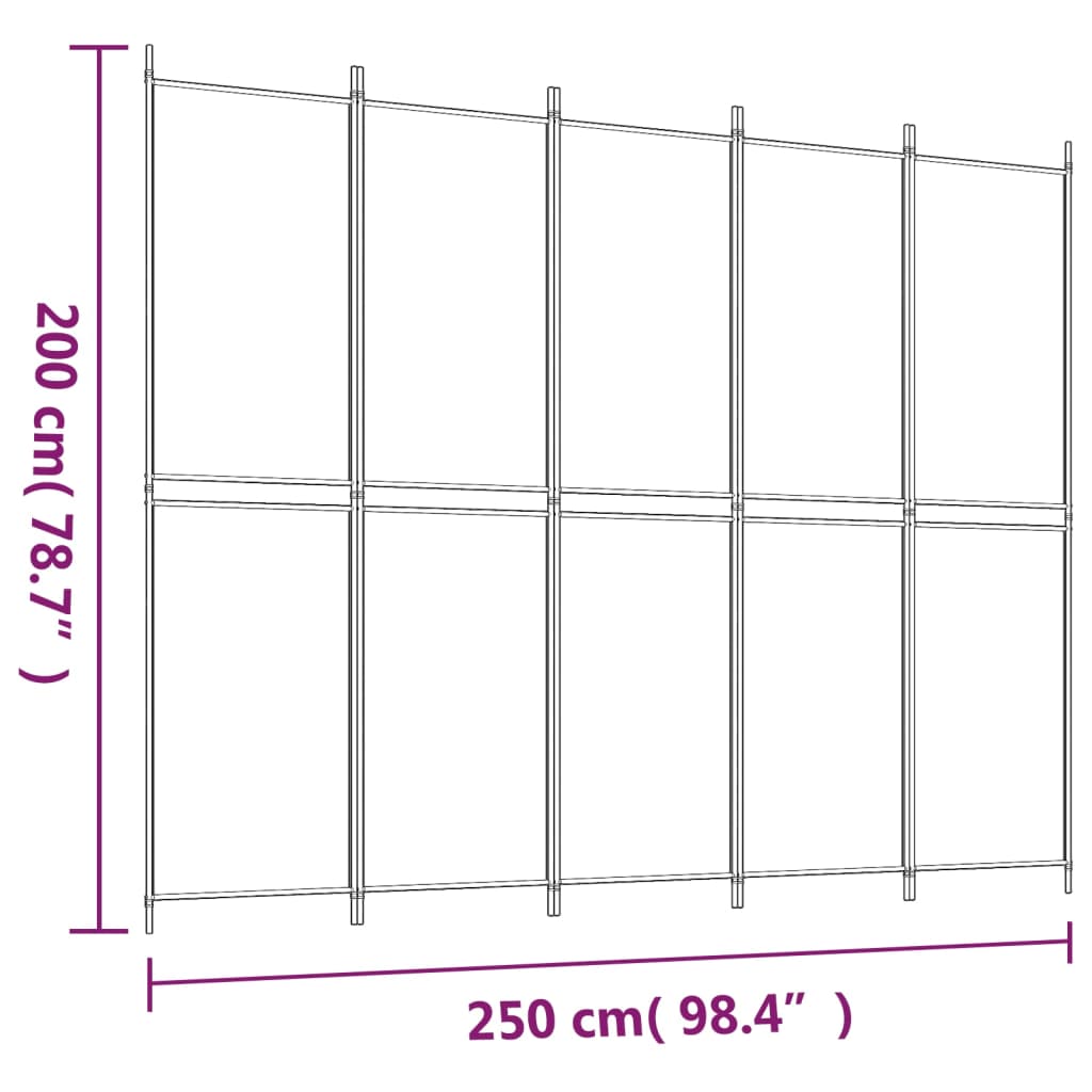 Sobna pregrada s 5 panela smeđa 250 x 200 cm od tkanine