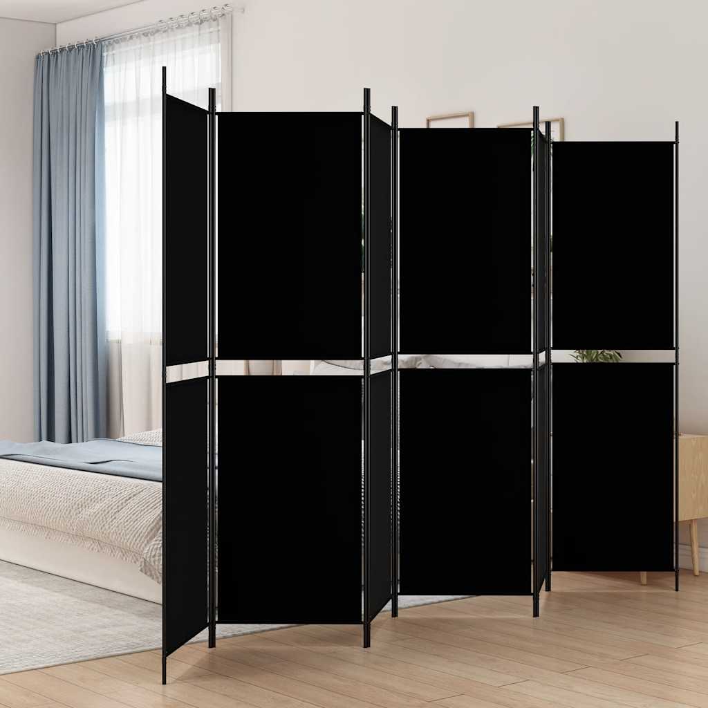 Sobna pregrada s 6 panela crna 300x200 cm od tkanine