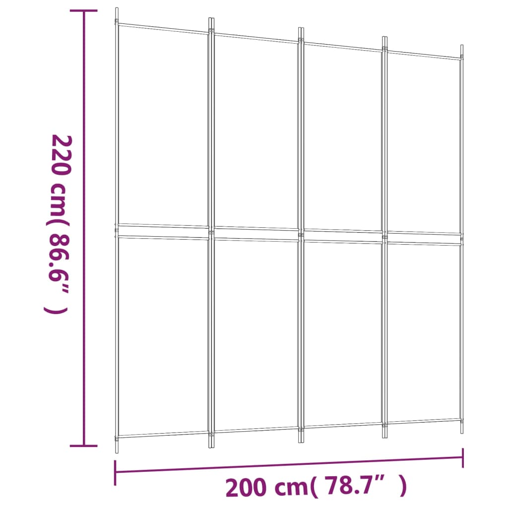 Sobna pregrada s 4 panela smeđa 200 x 220 cm od tkanine
