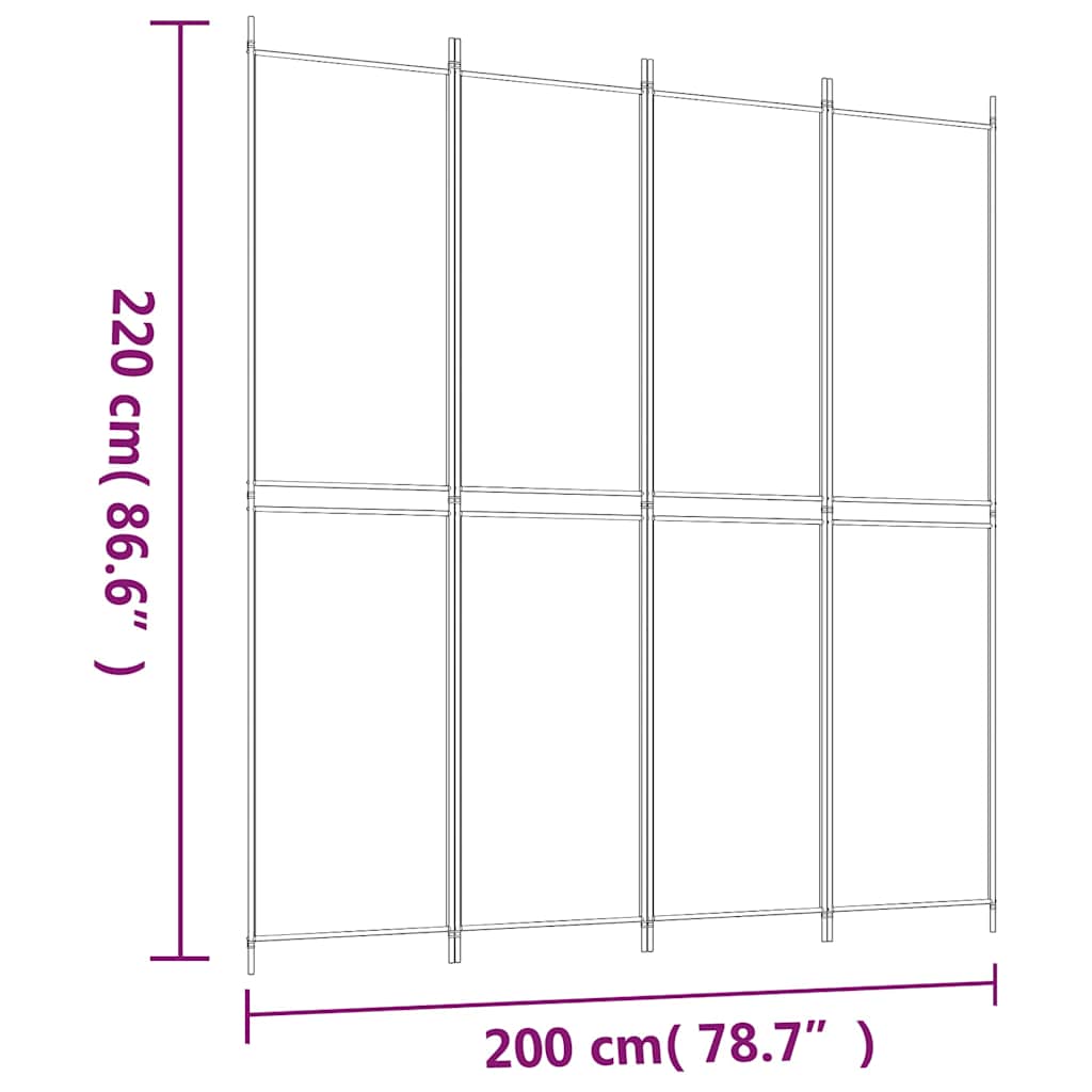 Sobna pregrada s 4 panela antracit 200 x 220 cm od tkanine
