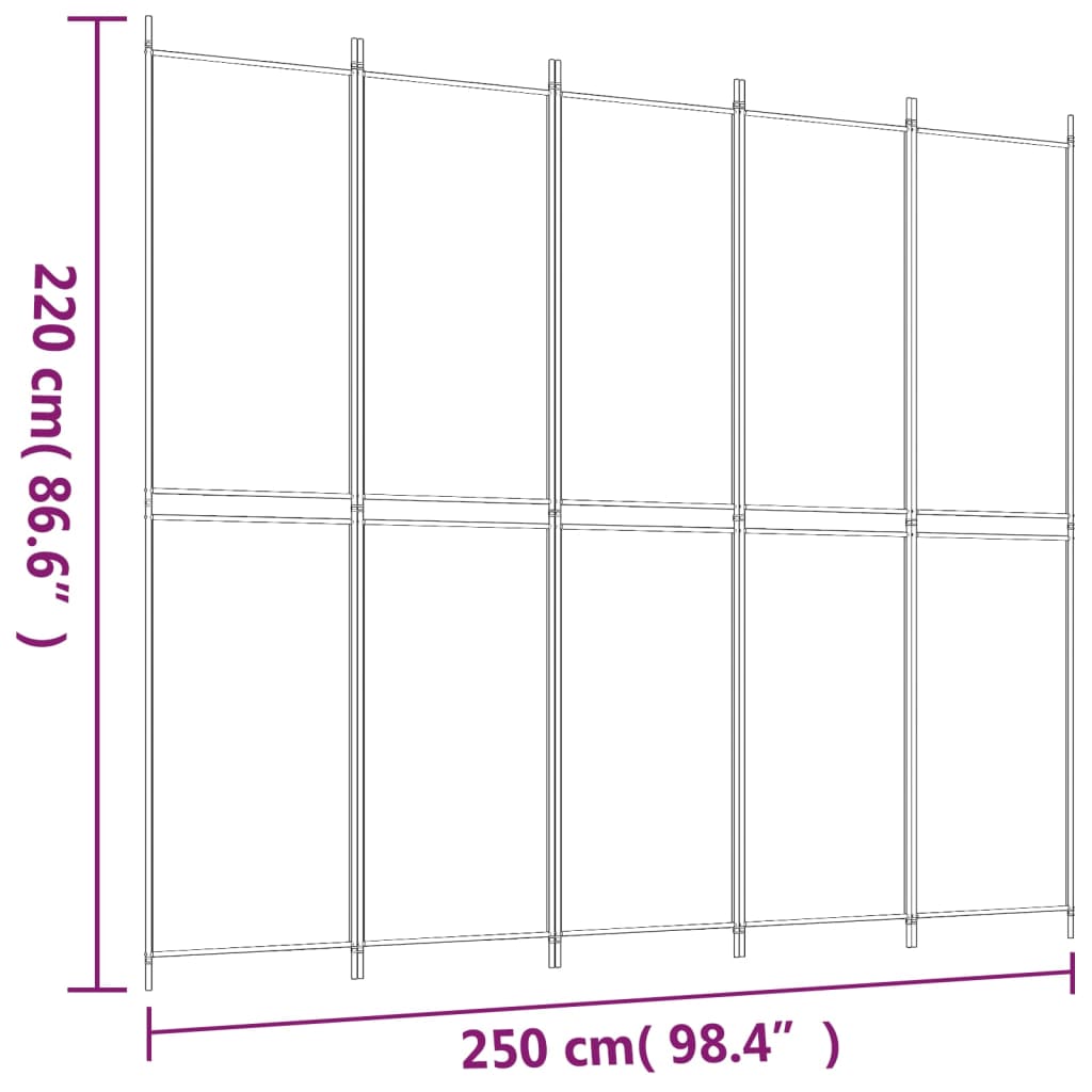 Sobna pregrada s 5 panela antracit 250 x 220 cm od tkanine