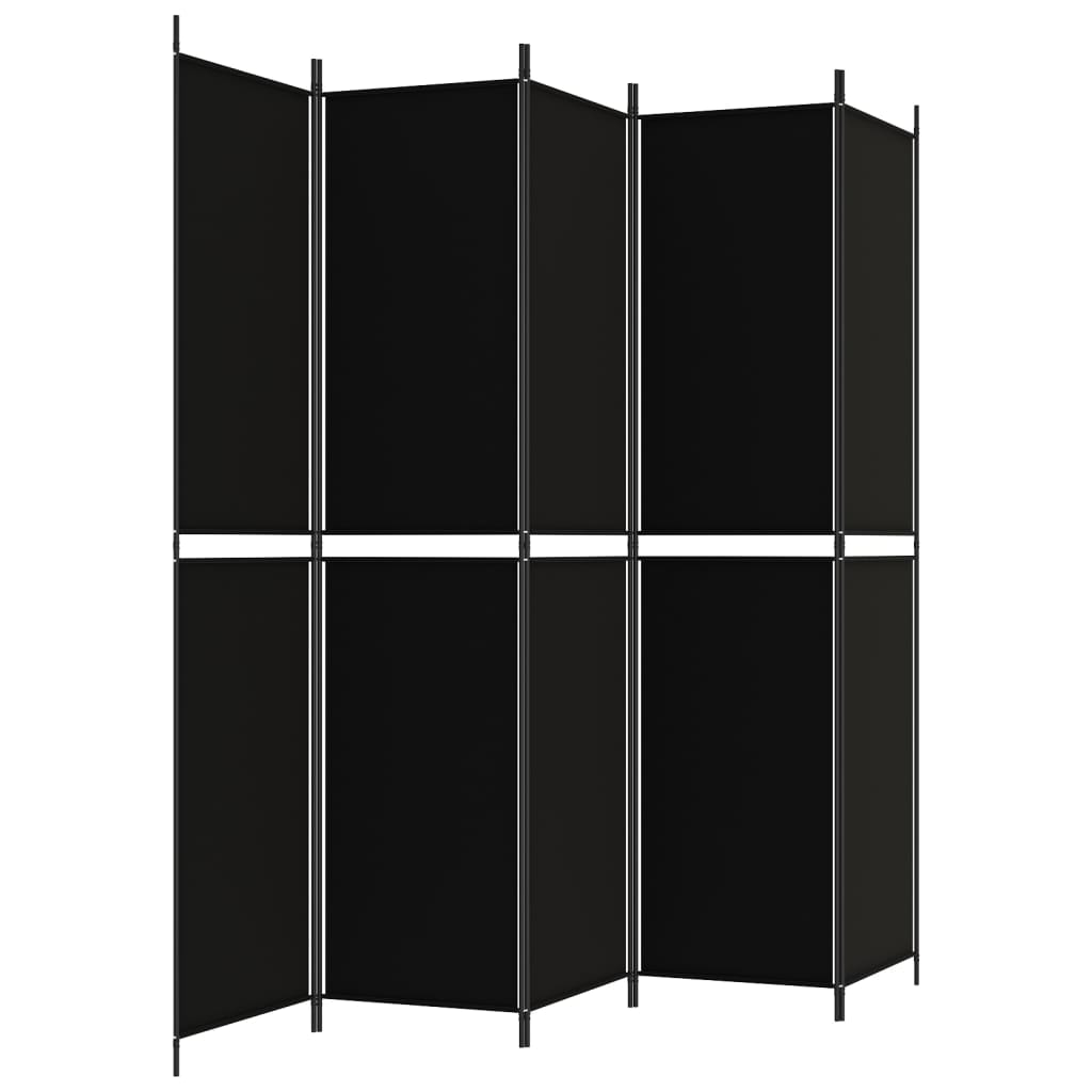 Sobna pregrada s 5 panela crna 250 x 220 cm od tkanine