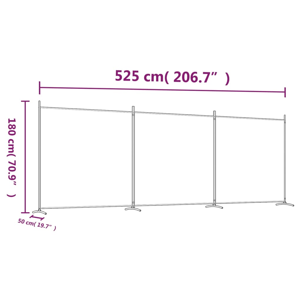Sobna pregrada s 3 panela smeđa 525 x 180 cm od tkanine