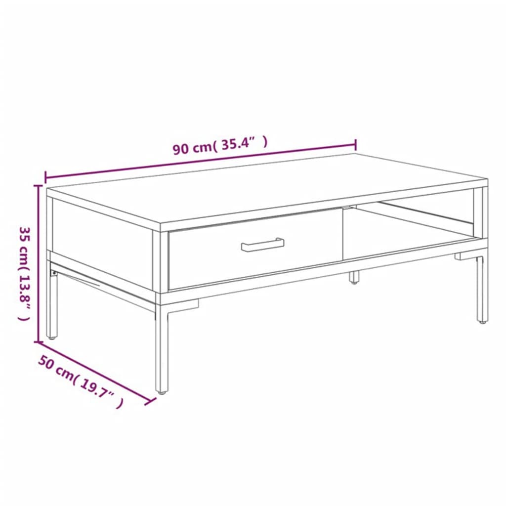 Stolić za kavu crni 90 x 50 x 35 cm od masivne borovine