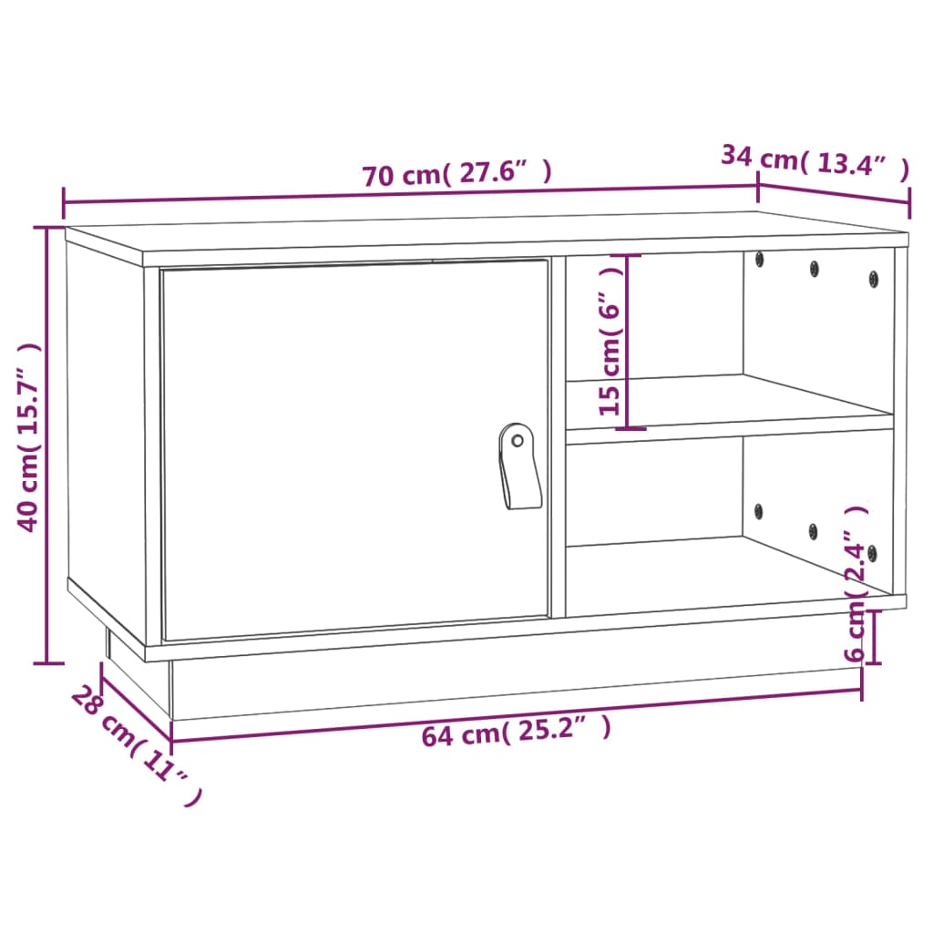 TV ormarić sivi 70 x 34 x 40 cm od masivne borovine