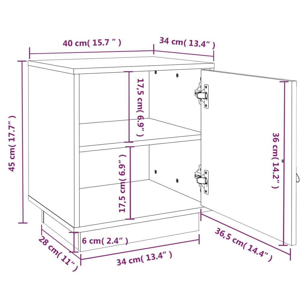 Noćni ormarići 2 kom crna 40 x 34 x 45 cm od masivne borovine