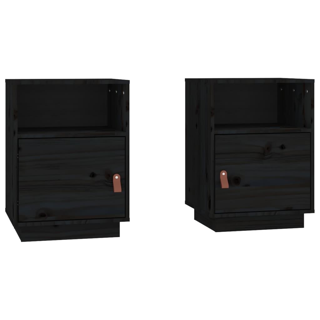 Noćni ormarići 2 kom crni 40 x 34 x 55 cm od masivne borovine