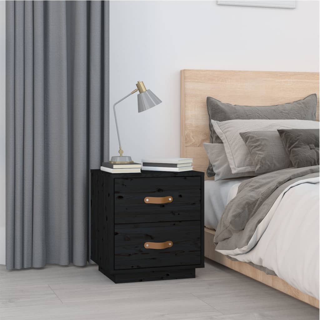Noćni ormarići 2 kom crna 40 x 34 x 45 cm od masivne borovine