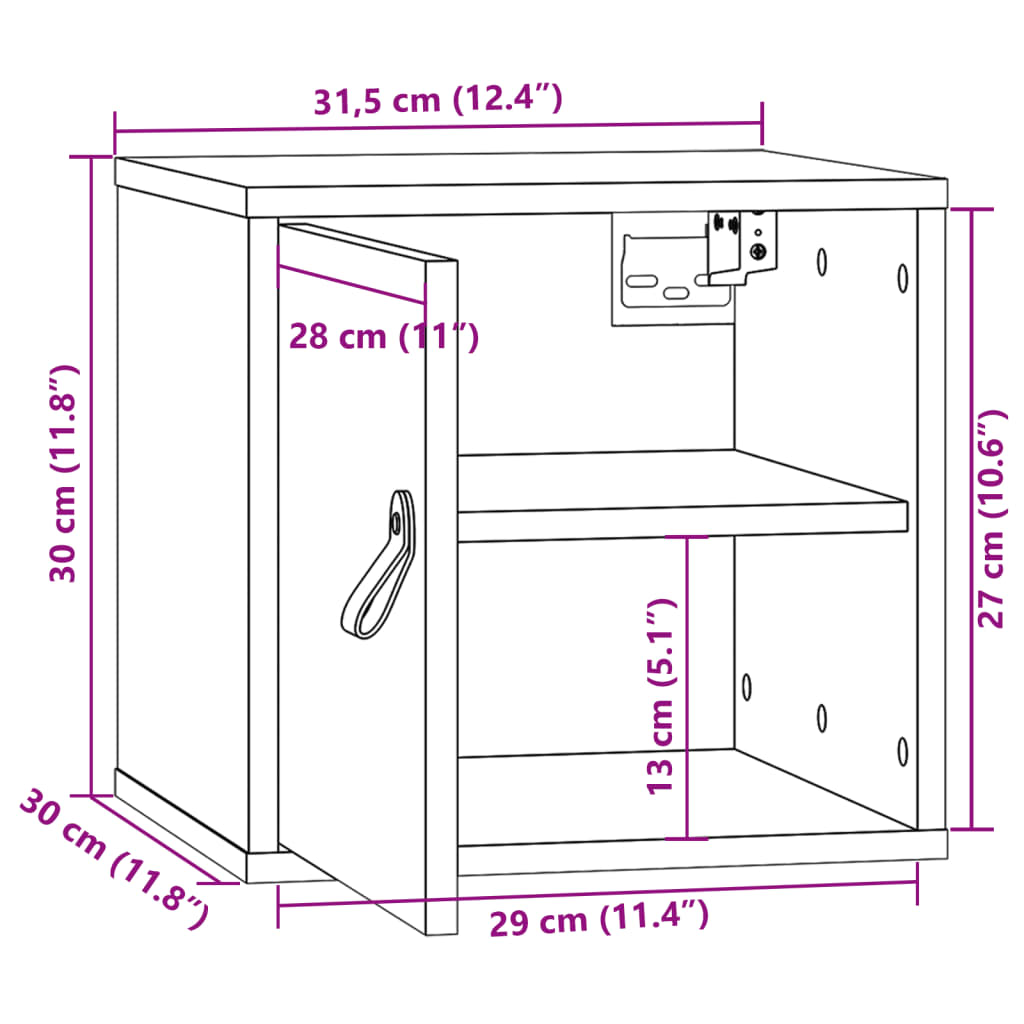 Zidni ormarići 2 kom crni 31,5 x 30 x 30 cm od masivne borovine