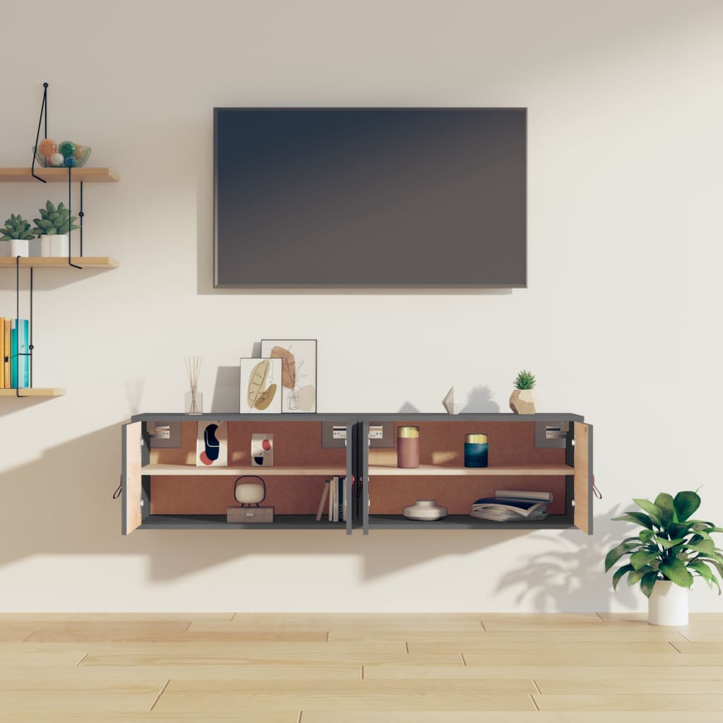Zidni ormarići 2 kom sivi 60 x 30 x 30 cm od masivne borovine