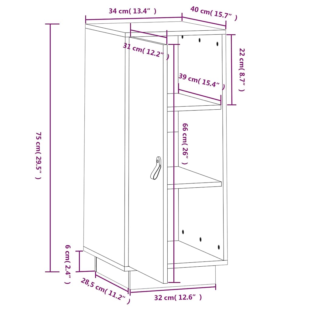Komoda siva 34 x 40 x 75 cm od masivne borovine