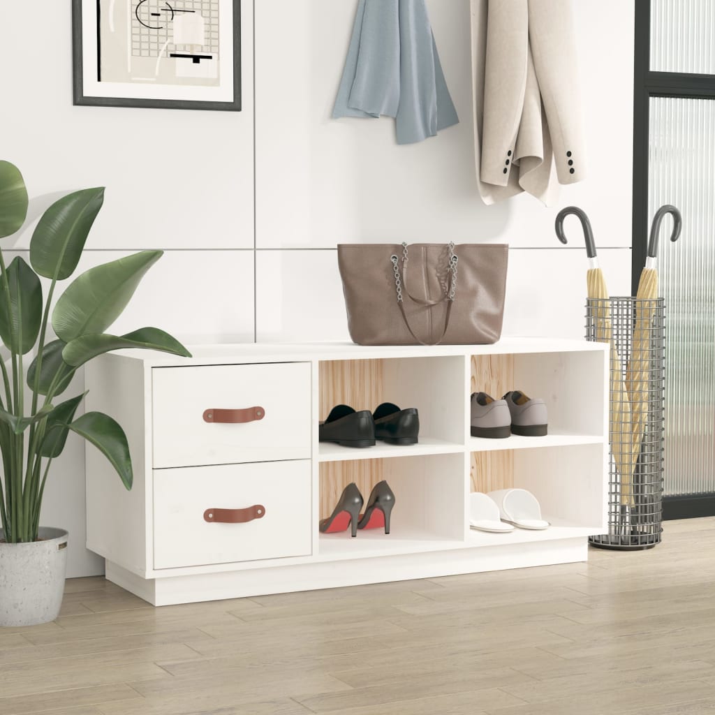 Klupa za cipele bijela 100 x 34x 45 cm od masivne borovine