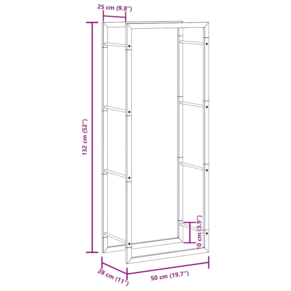Stalak za drva za ogrjev mat crni 50x28x132 cm čelični