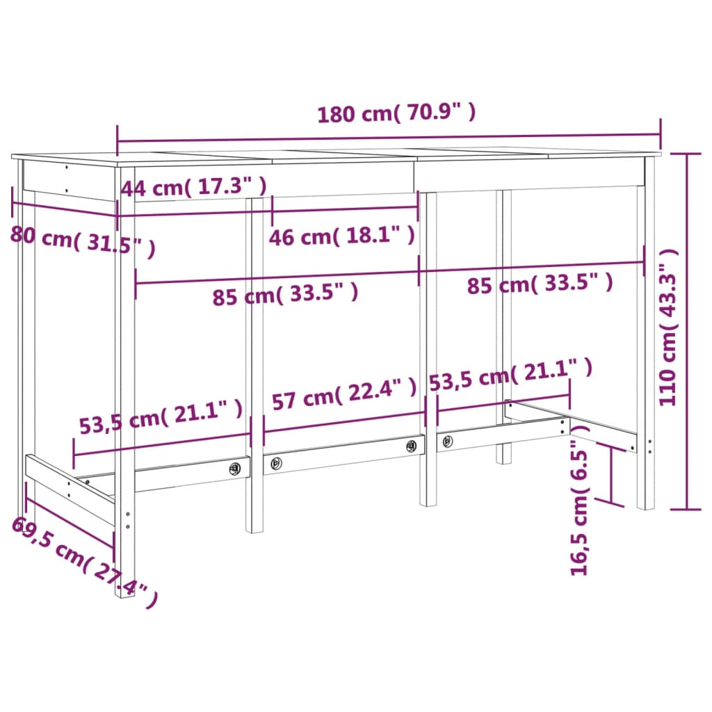 Barski stol 180 x 80 x 110 cm od masivne borovine