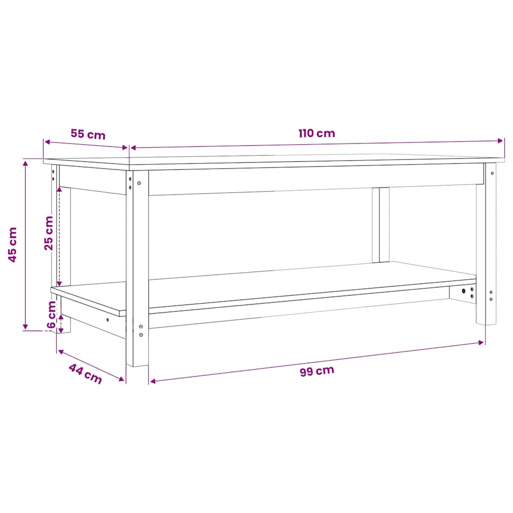 Stolić za kavu boja meda 110 x 55 x 45 cm od masivne borovine