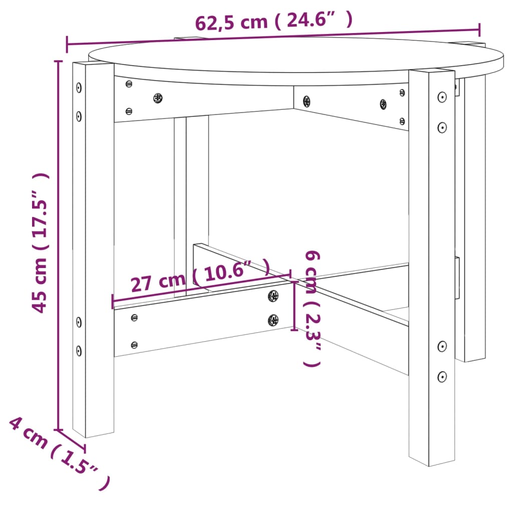 Stolić za kavu bijeli Ø 62,5 x 45 cm od masivne borovine