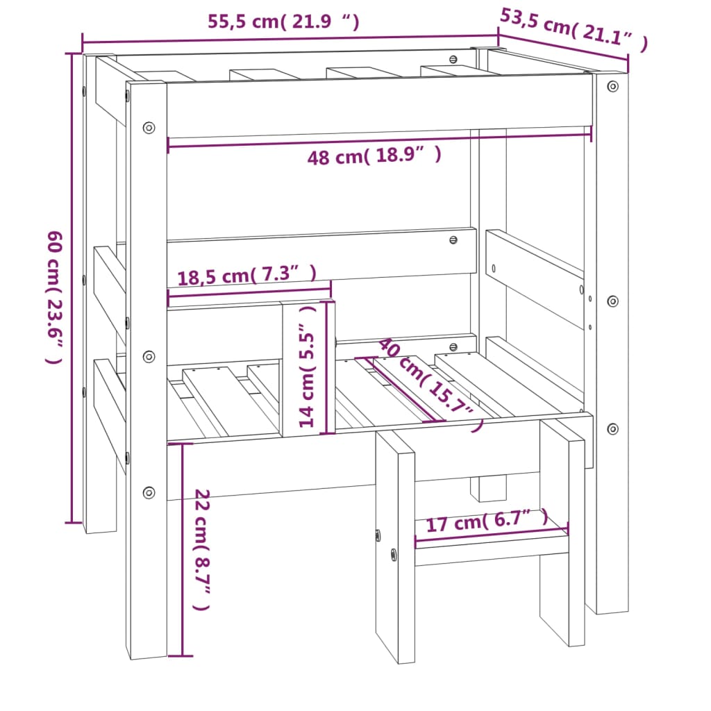 Krevet za pse sivi 55,5x53,5x60 cm od masivne borovine