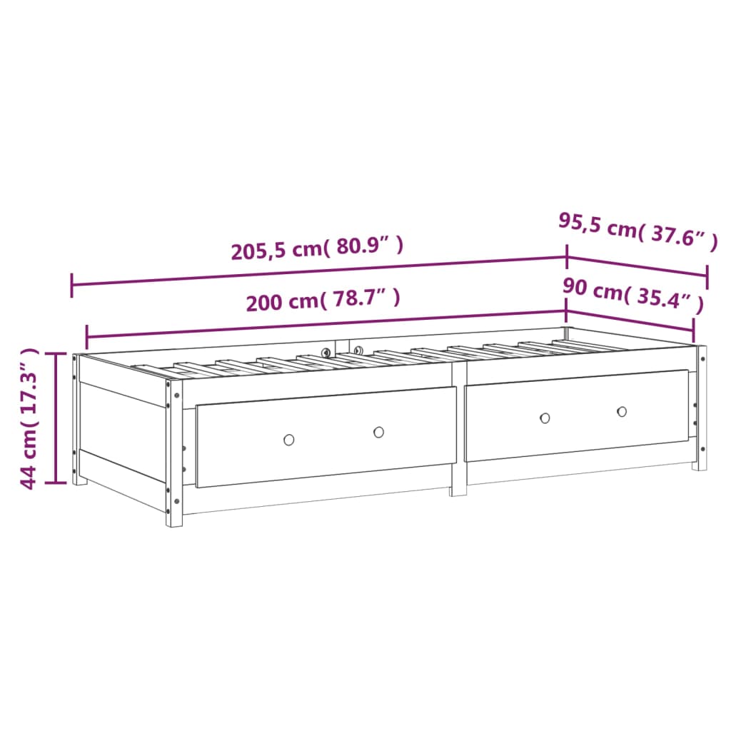 Dnevni ležaj smeđa boja meda 90x200 cm od masivne borovine