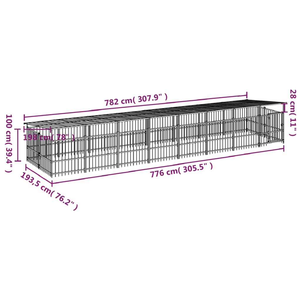 Vanjski kavez za pse s krovom čelični 15,02 m²