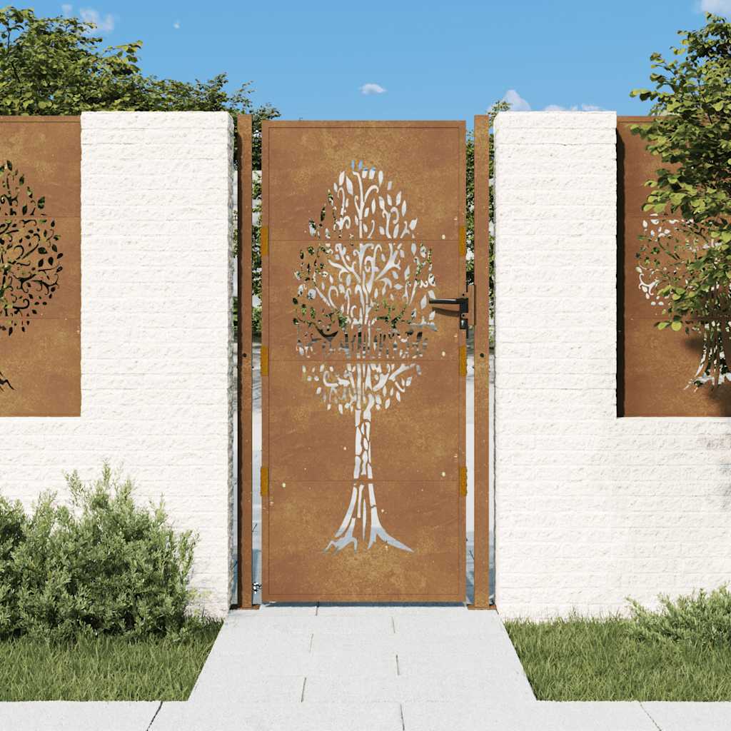 Vrtna vrata 100x200 cm Corten čelik Dizajn stabla