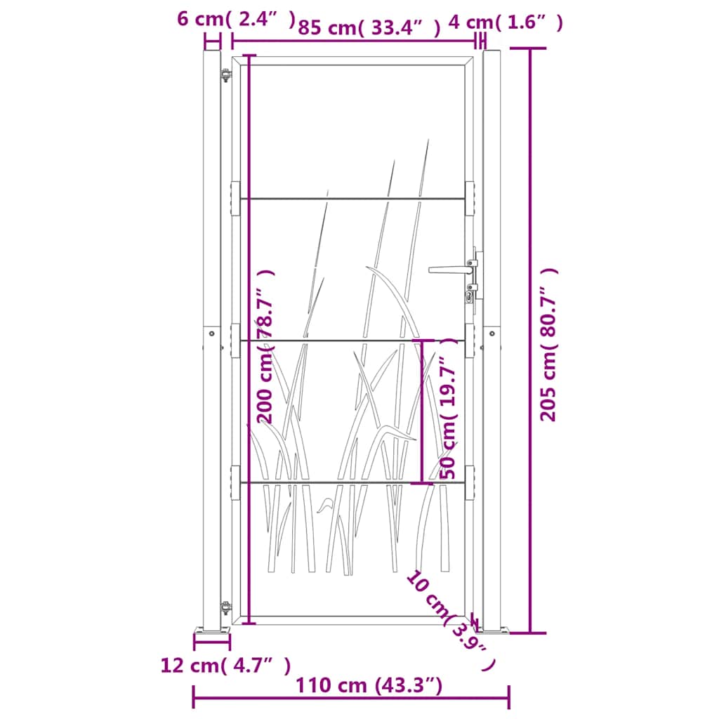 Vrtna vrata antracit 100x200 cm dizajn s čeličnim travom