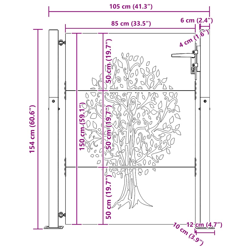 Vrtna vrata 100x150 cm Corten čelik Dizajn stabla