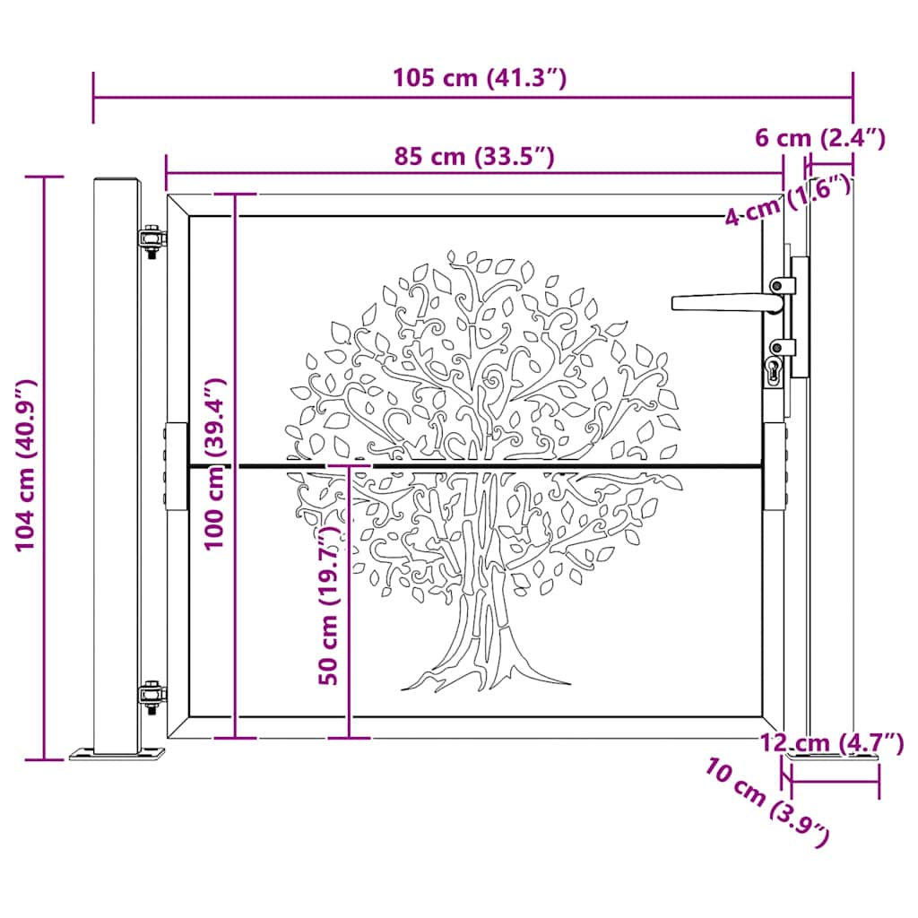 Vrtna vrata 100x100 cm Corten čelik dizajn od bambusa