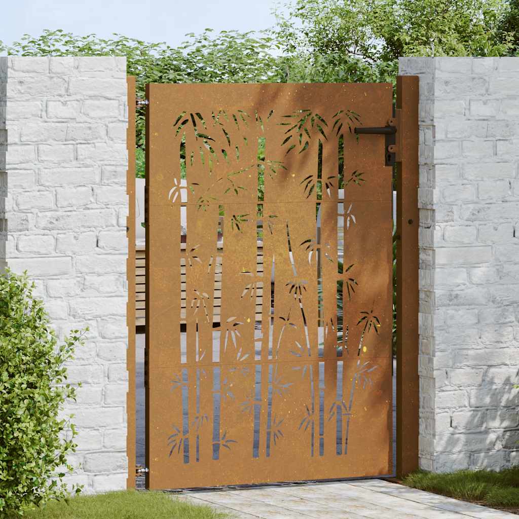 Vrtna vrata 100x150 cm Corten čelik dizajn od bambusa