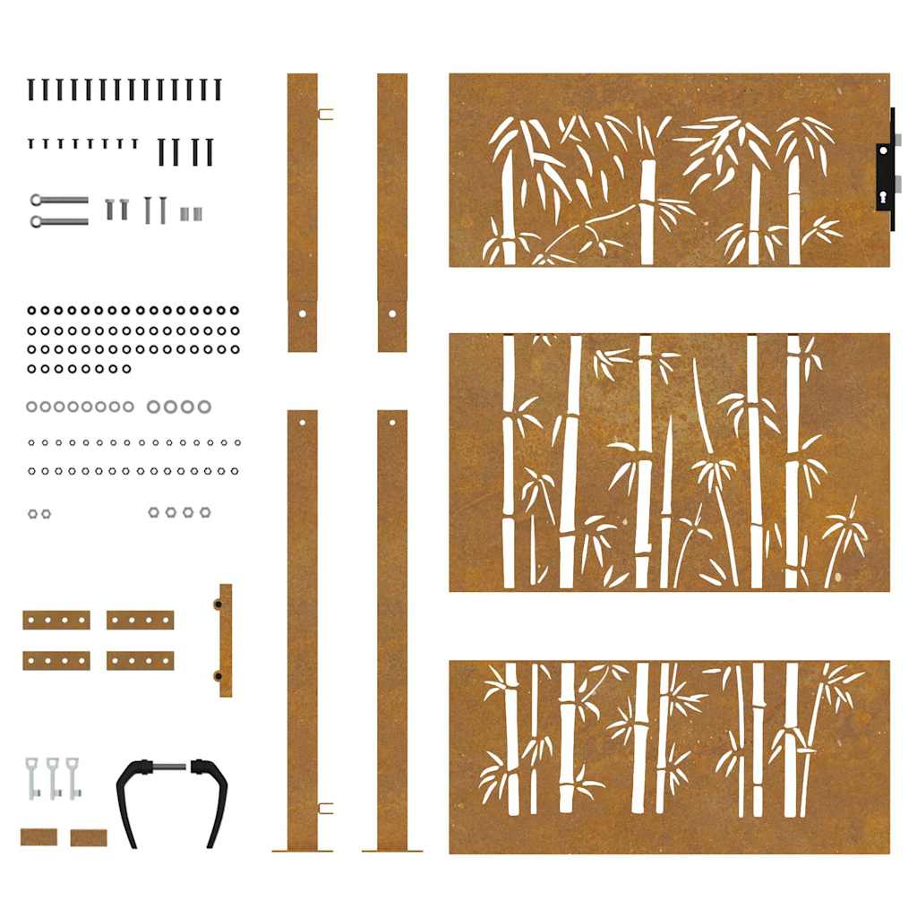 Vrtna vrata 100x150 cm Corten čelik dizajn od bambusa