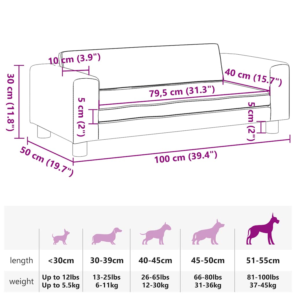 Krevet za pse s produžetkom krem 100 x 50 x 30 cm umjetna koža