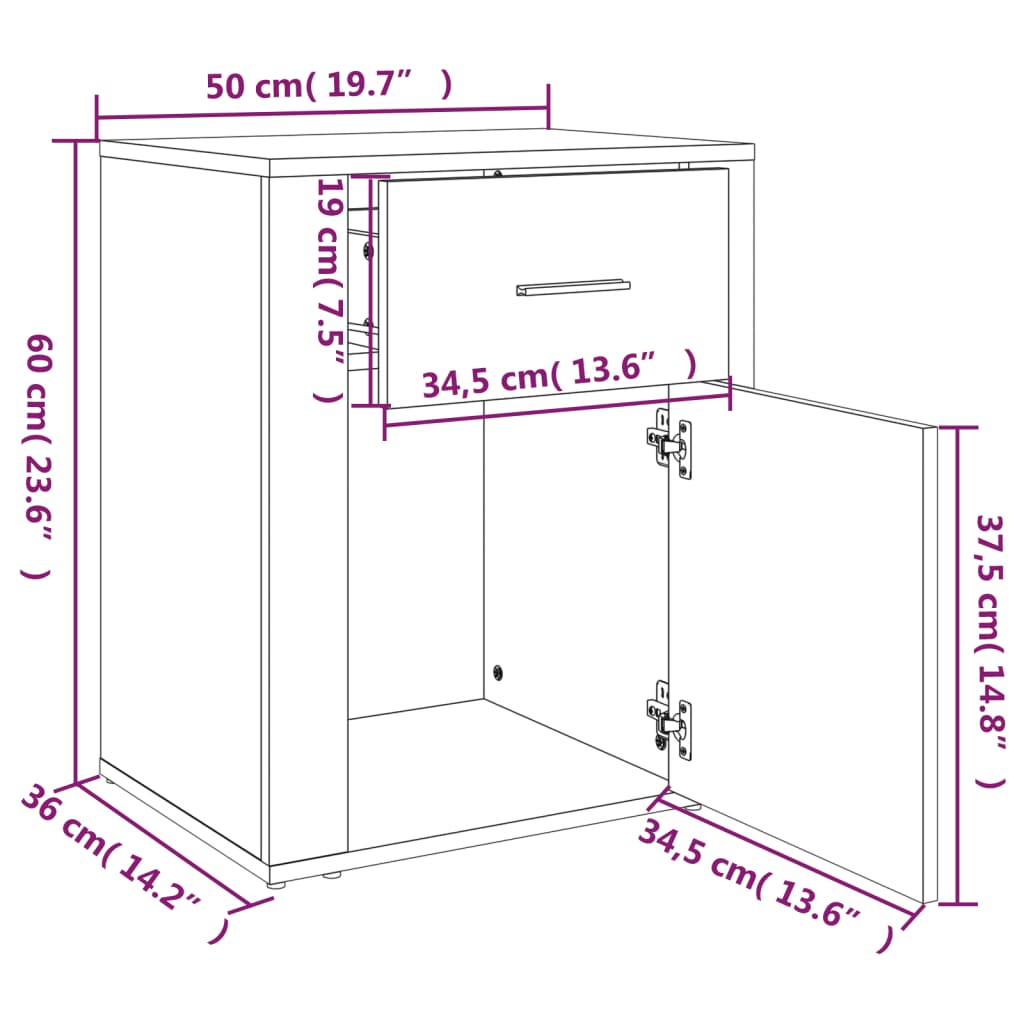 Noćni ormarić boja hrasta 50 x 36 x 60 cm od konstruiranog drva