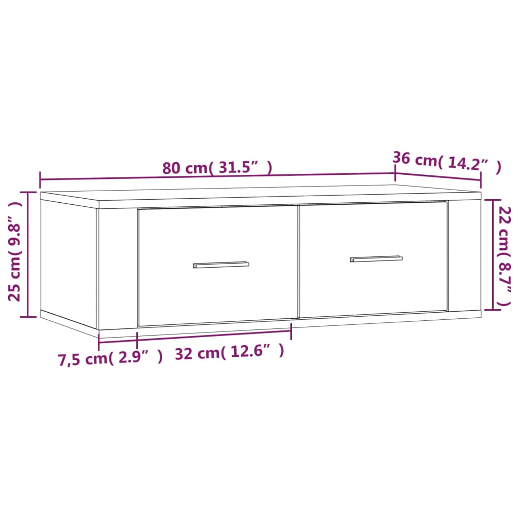 Viseći TV ormarić boja hrasta 80 x 36 x 25 cm konstruirano drvo
