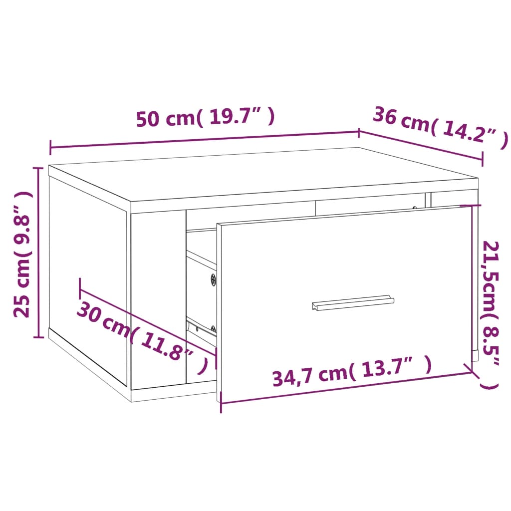 Zidni noćni ormarići 2 kom visoki sjaj bijeli 50x36x25 cm