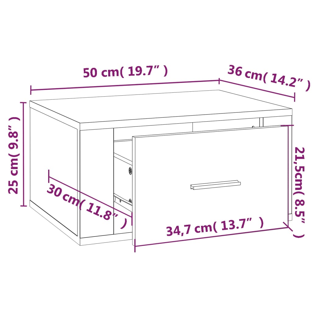 Zidni noćni ormarići 2 kom siva boja betona 50x36x25 cm