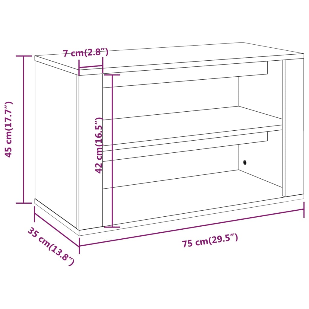 Stalak za cipele boja hrasta 75 x 35 x 45 cm konstruirano drvo