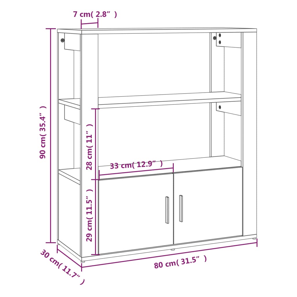 Komoda sivog hrasta sonome 80x30x90 cm od konstruiranog drva