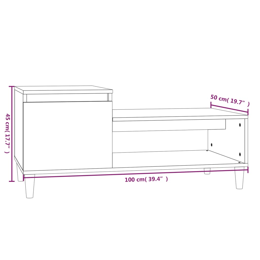Stolić za kavu boja hrasta 100x50x45 cm konstruirano drvo