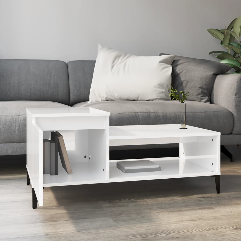 Stolić za kavu sjajni bijeli 100x50x45 cm od konstruiranog drva