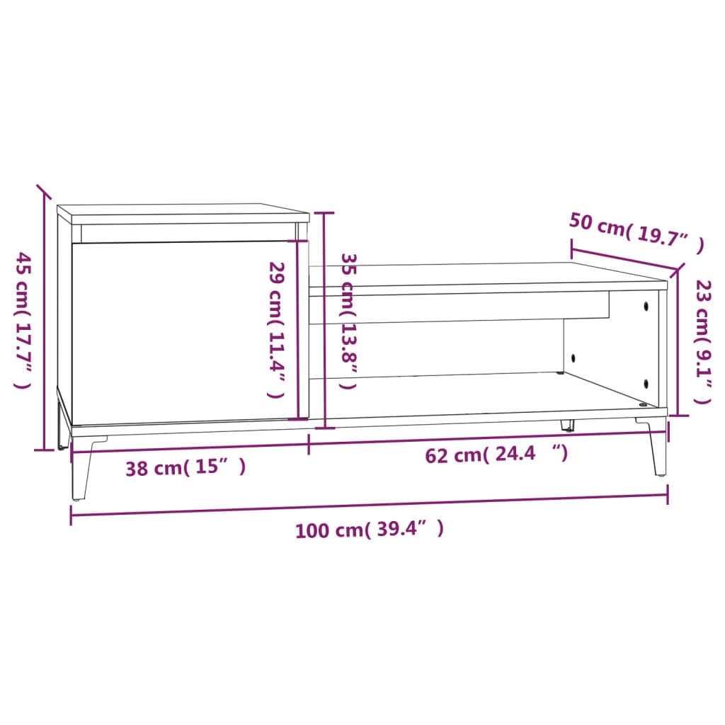 Stolić za kavu boja hrasta 100x50x45 cm konstruirano drvo