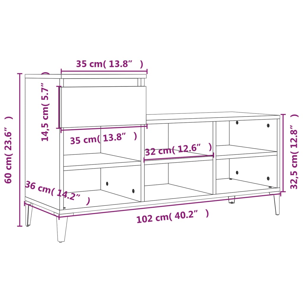 Ormarić za cipele boja hrasta 102x36x60 cm konstruirano drvo