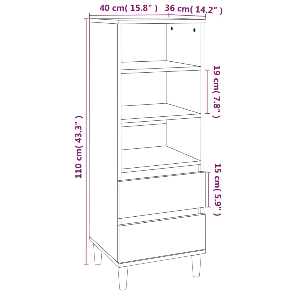 Visoka komoda bijela 40 x 36 x 110 cm od konstruiranog drva